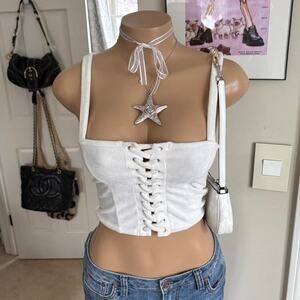 forever 21 white lace up corset ribbed tank top